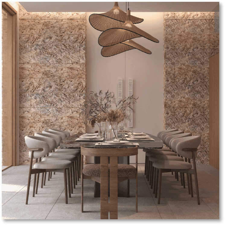 Formal Dining Room with Stone Cladding