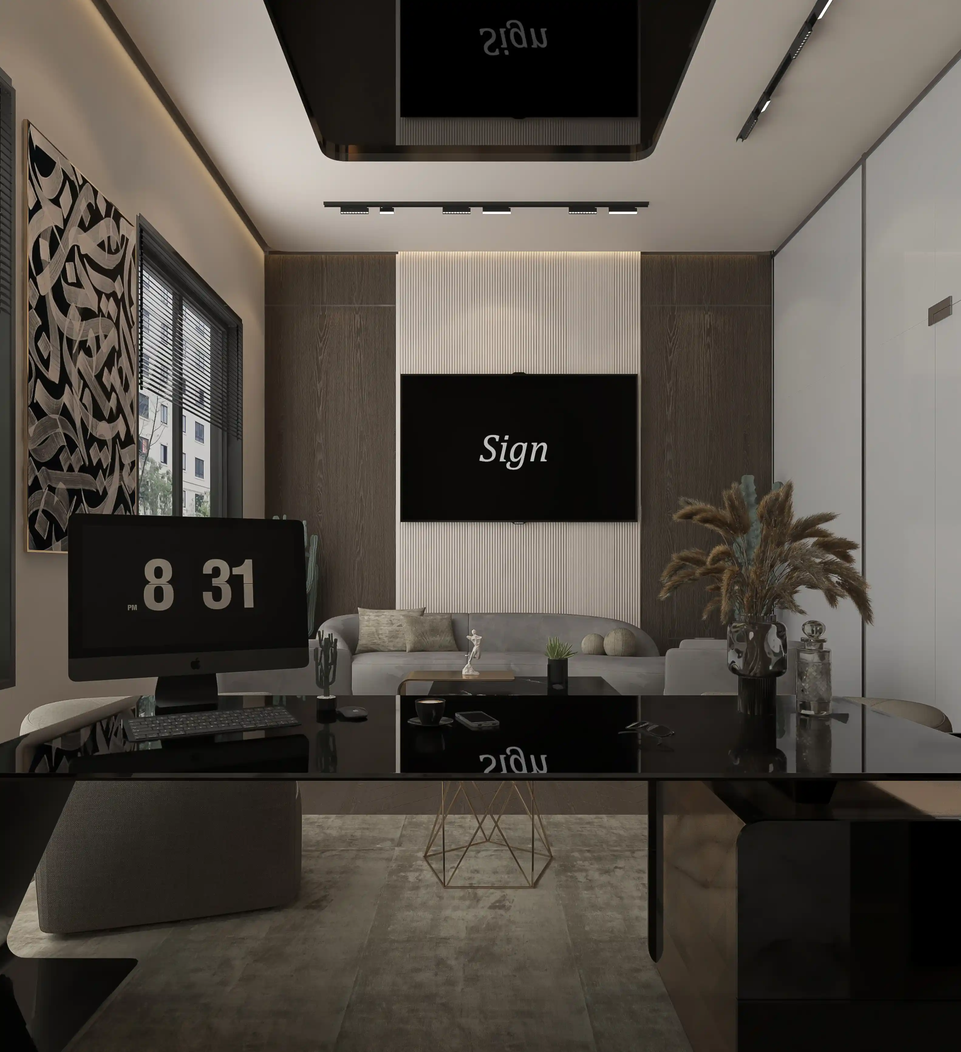 Modern Workspace and Media Wall